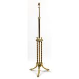 Victorian adjustable brass oil lamp converted to electric use, with barley twist supports