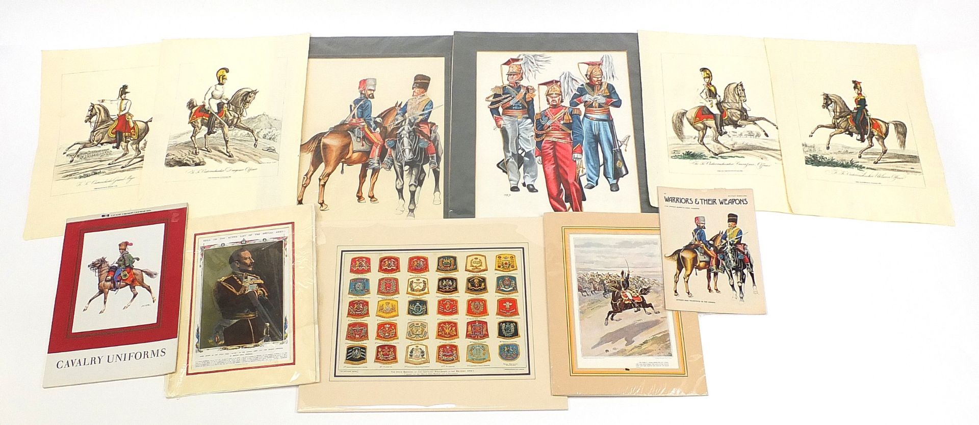 Soldiers in military dress, drum banners and soldiers on horseback, collection of military