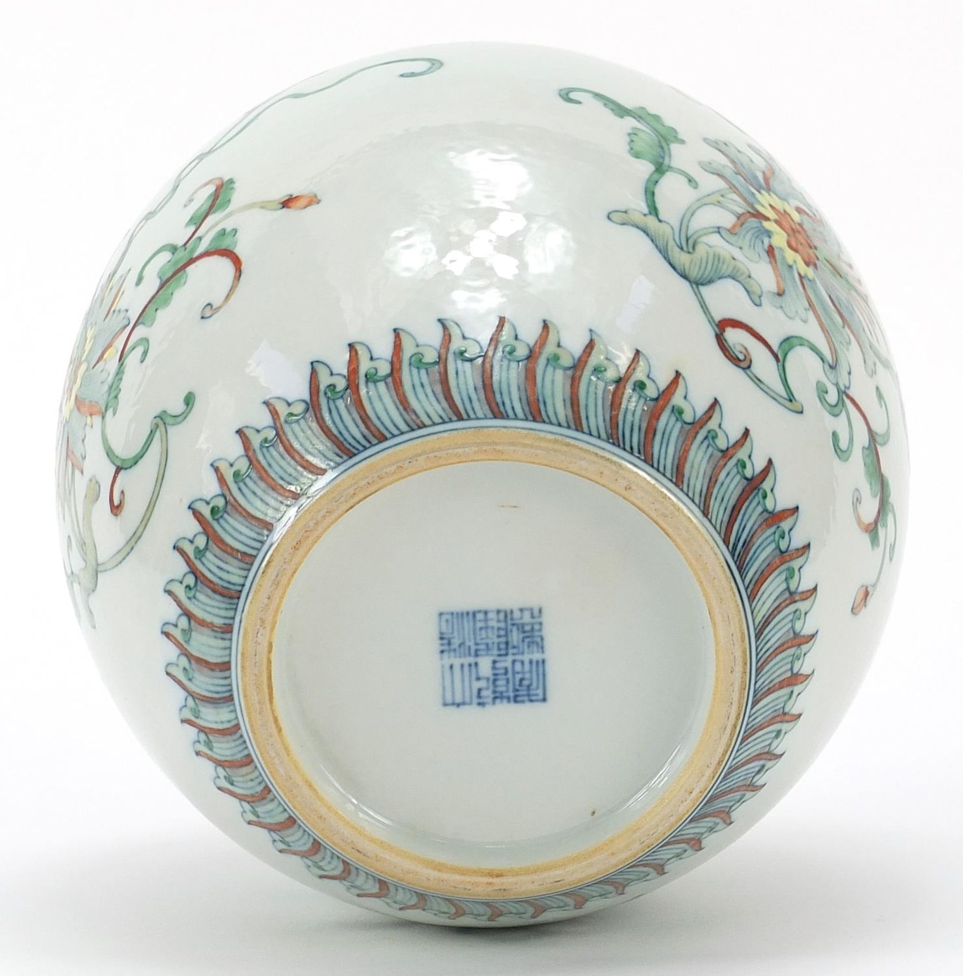 Chinese doucai porcelain jar hand painted with flowers, six figure character marks to the base, 19cm - Image 3 of 3