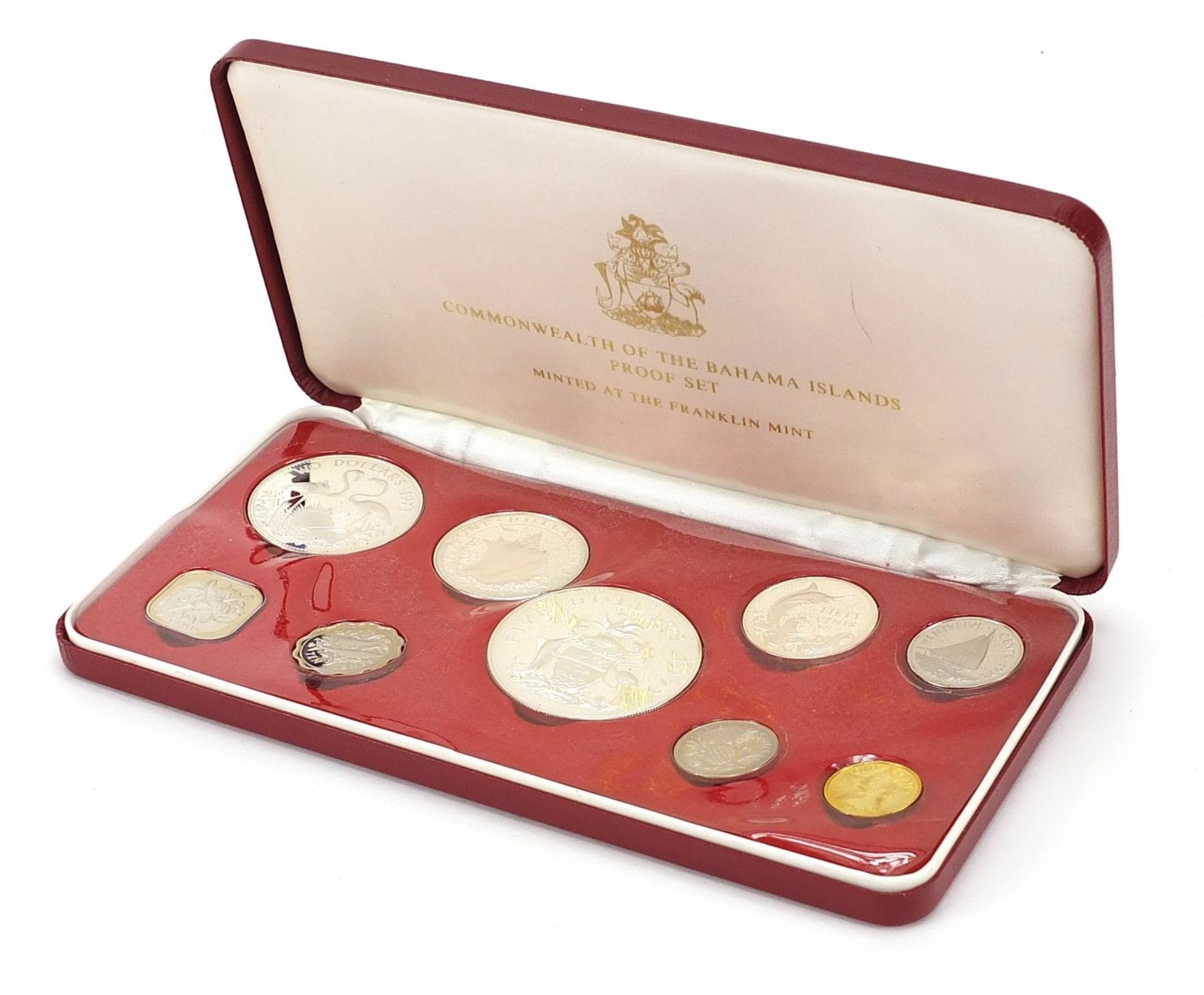 1973 Commonwealth of Bahama Island proof coin set including silver five dollars, two dollars, one