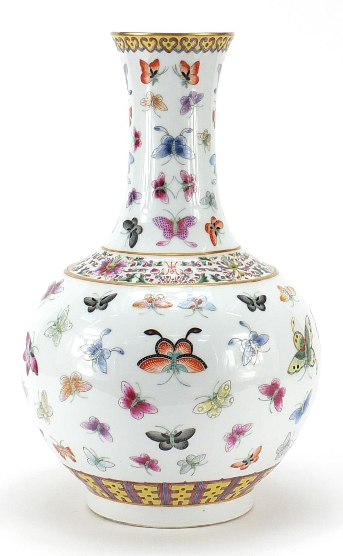 Large Chinese porcelain vase hand painted in the famille rose palette with butterflies and - Image 2 of 4