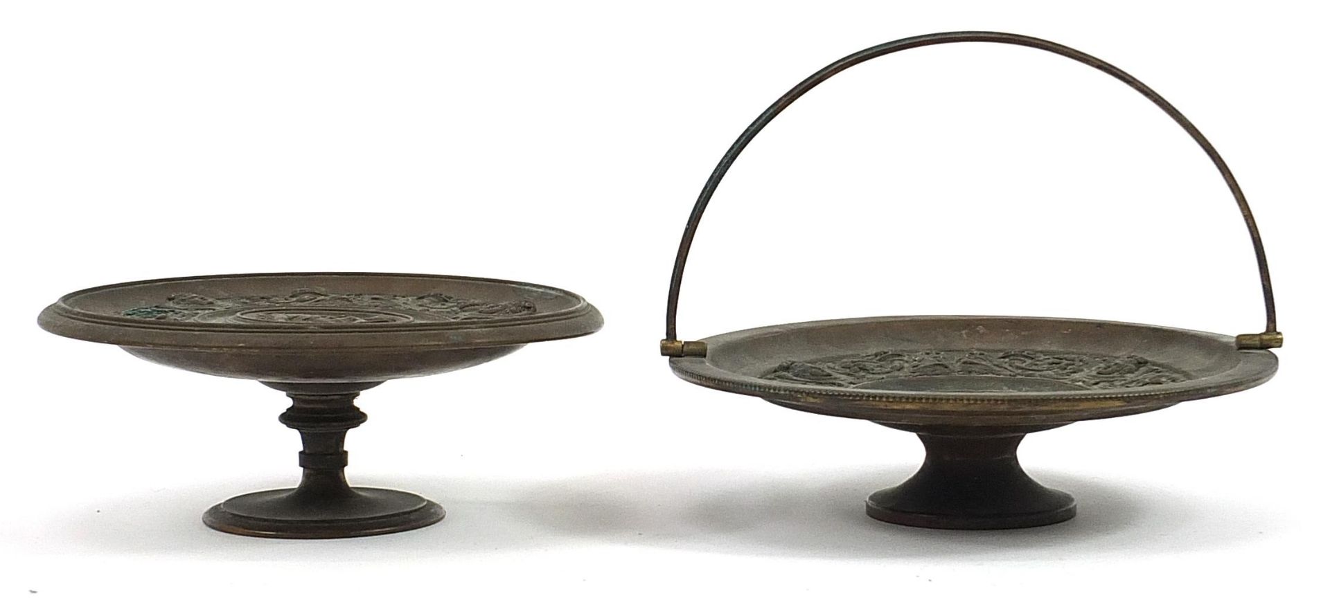 Grand Tour bronzed comport and pedestal dish with swing handle, each decorated with classical - Image 2 of 4