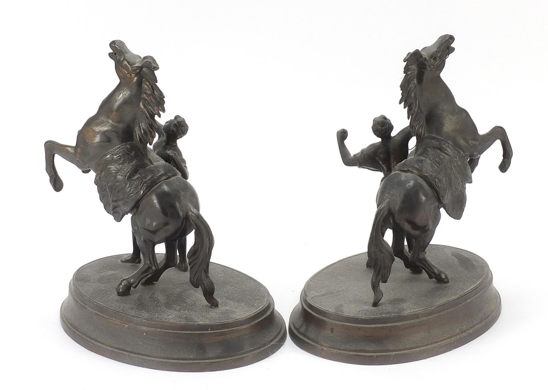 Pair of spelter Marley horse with trainer figures, 21.5cm high - Image 2 of 3