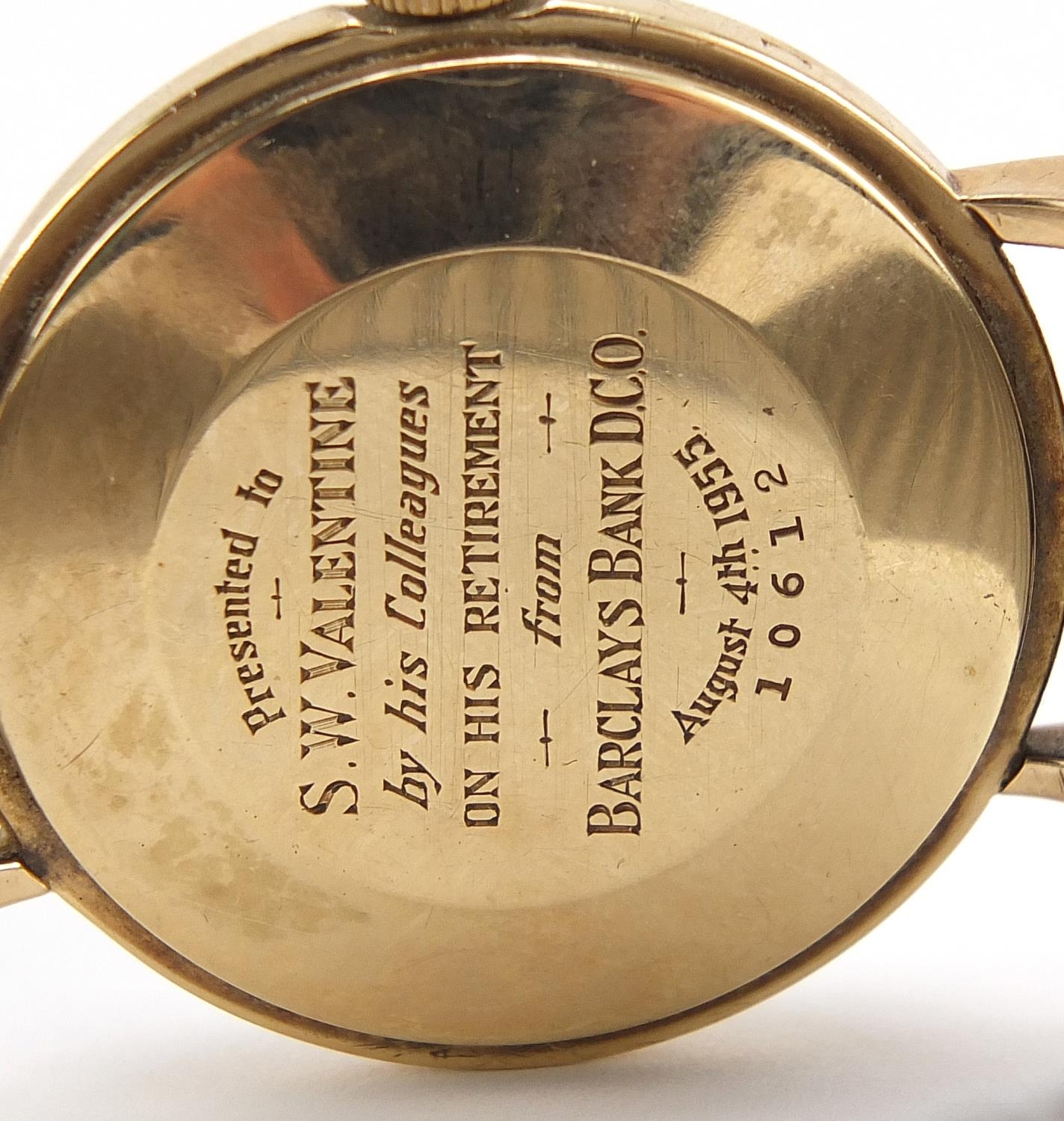 Jaeger LeCoultre, vintage gentlemen's 9ct gold wristwatch with Barclay's Bank inscription box, the - Image 3 of 6