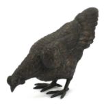 Large patinated bronze chicken, 36cm in length