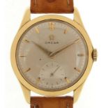 Omega, gentlemen's 18ct gold manual wind wristwatch with subsidiary dial, the movement numbered