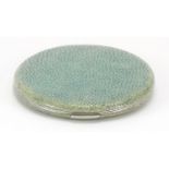 Art Deco shagreen and white metal compact, 9cm wide