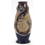 Frank Butler, Art Nouveau Royal Doulton stoneware vase hand painted with stylised motifs, 26.5cm