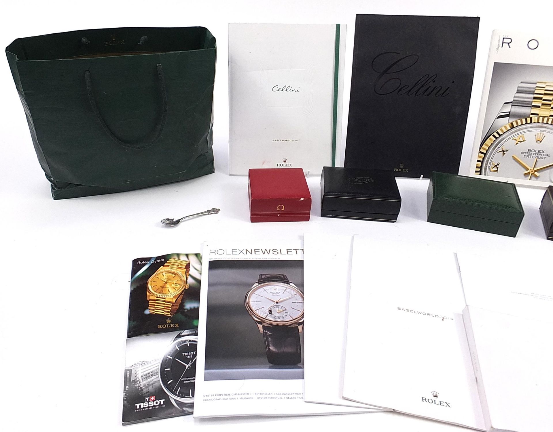 Four vintage and later watch boxes and a selection of Rolex brochures to include Omega and Longines, - Image 2 of 4