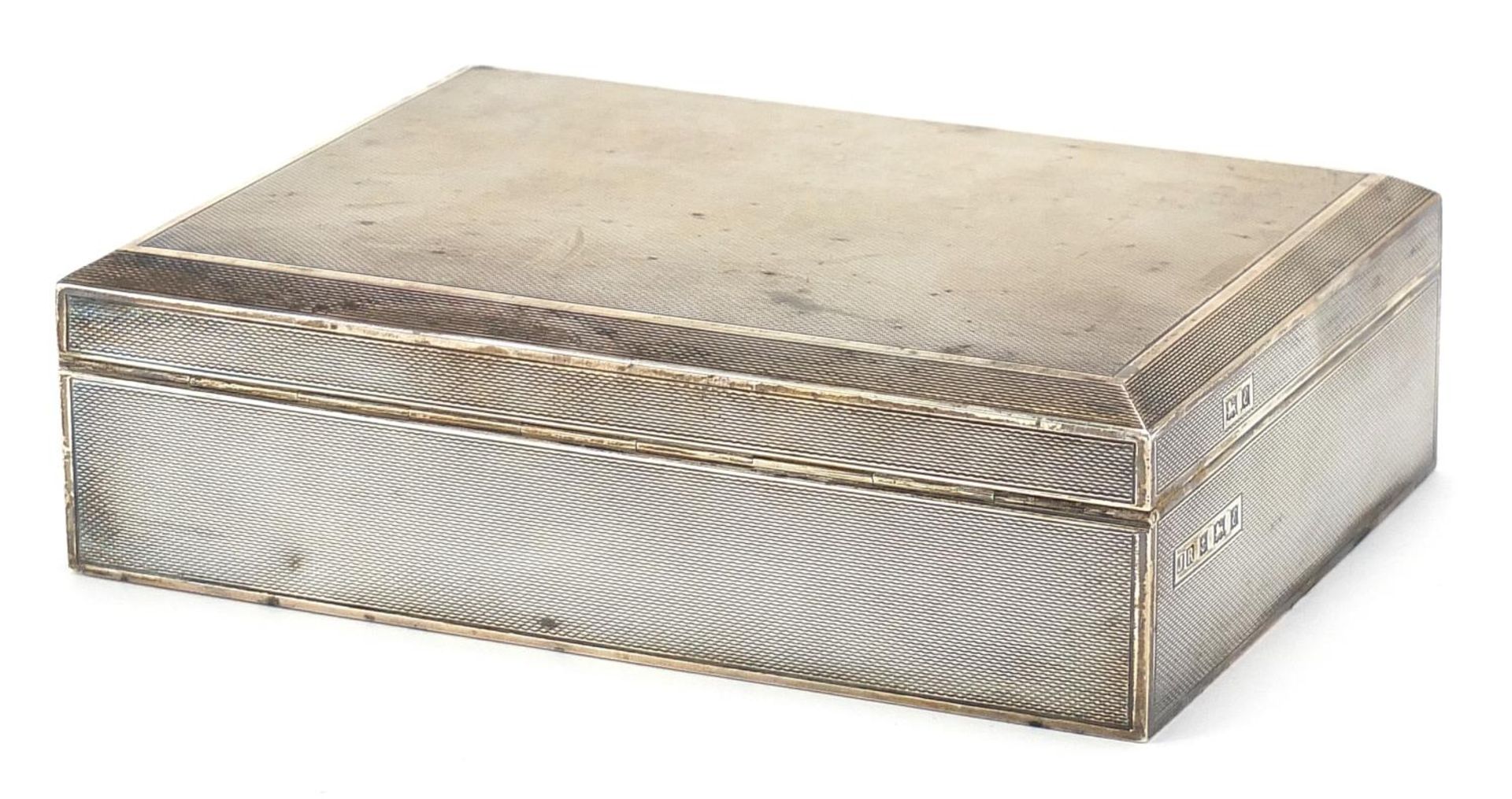John Rose, Elizabeth II rectangular silver cigar box with engine turned decoration, 4.6cm H x 16.5cm - Image 2 of 4