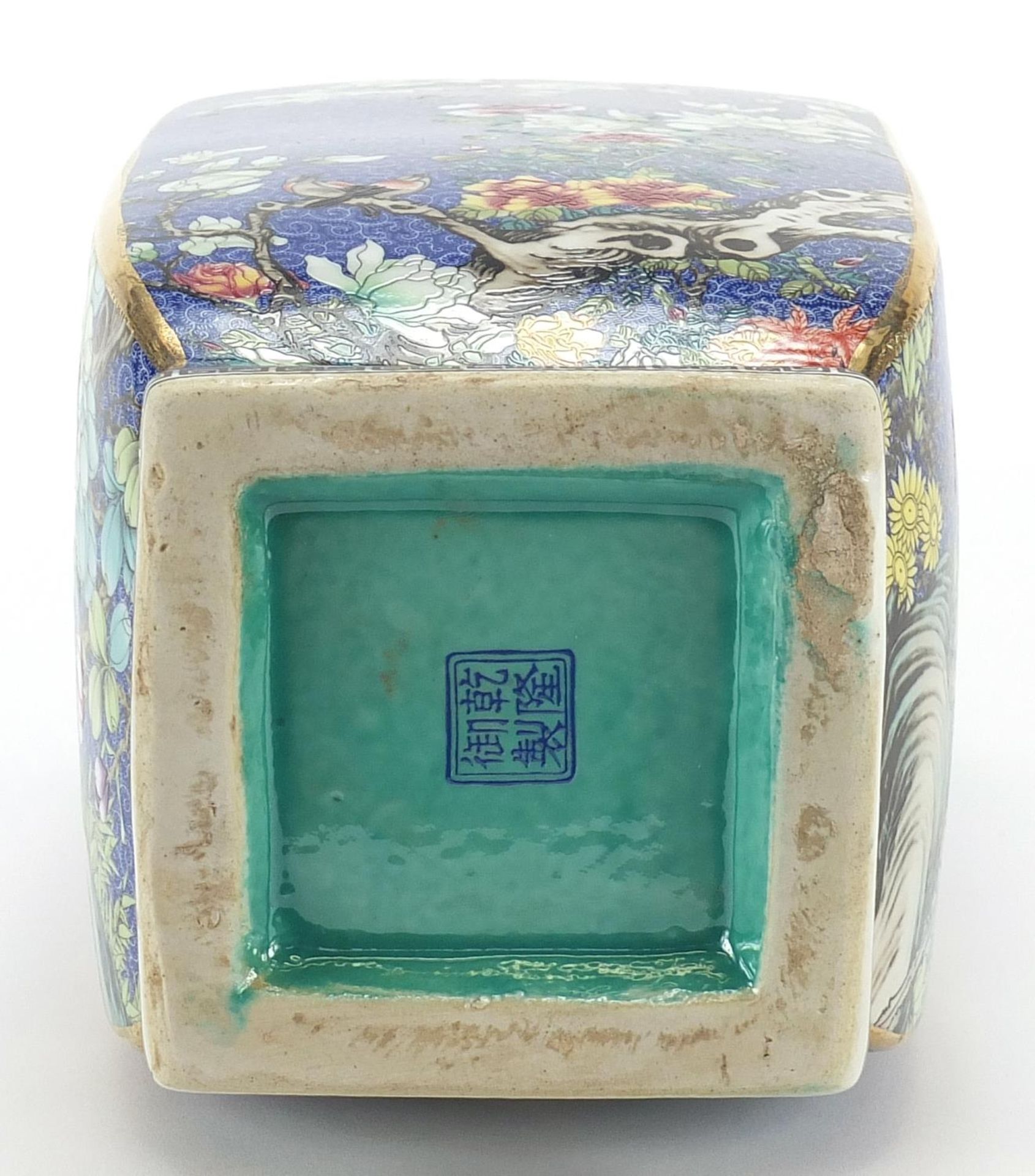 Large Chinese porcelain square section vase decorated with birds of paradise amongst flowers, four - Image 3 of 3