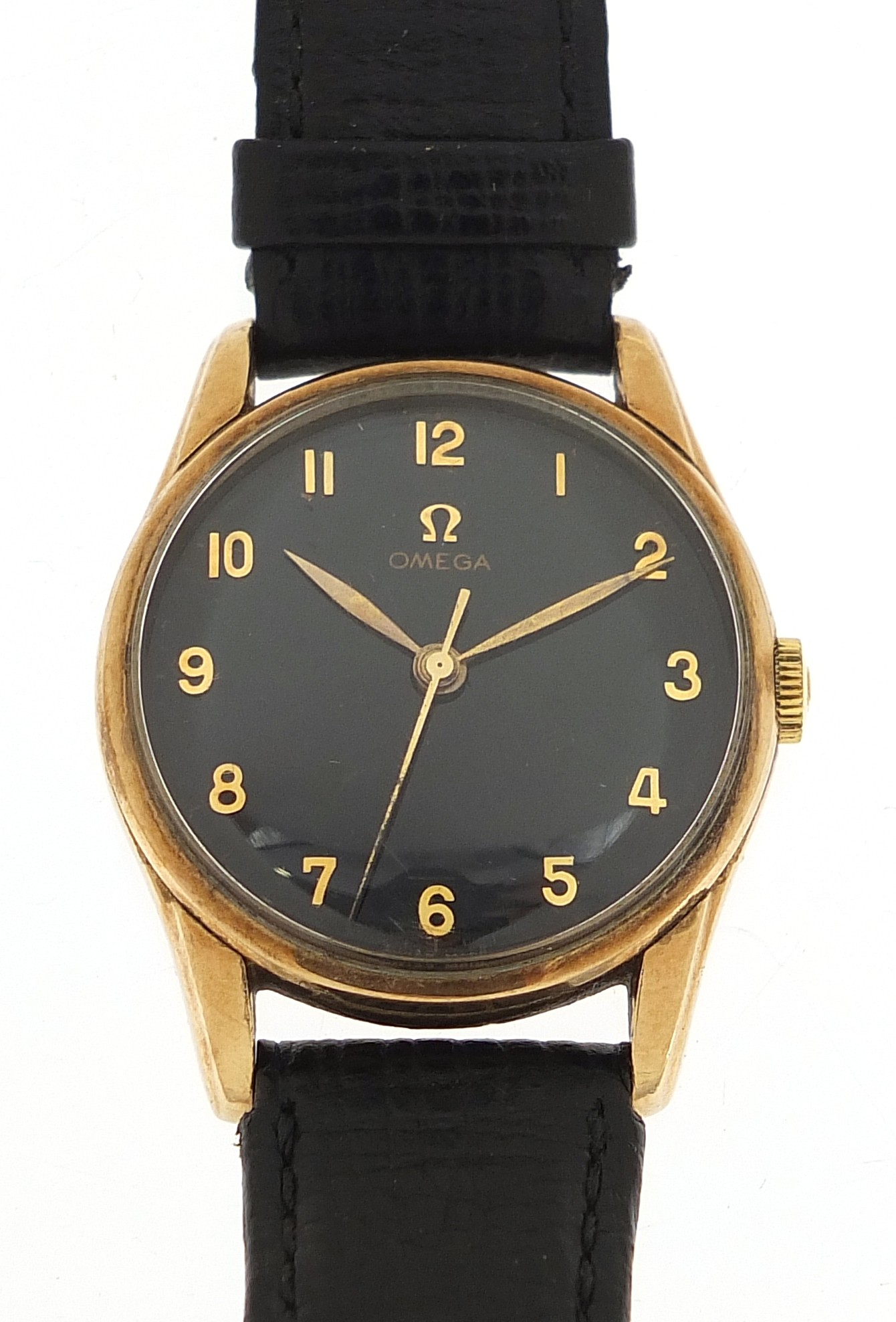 Omega, vintage gentlemen's 9ct gold Omega manual wind wristwatch, the movement numbered 21085206,