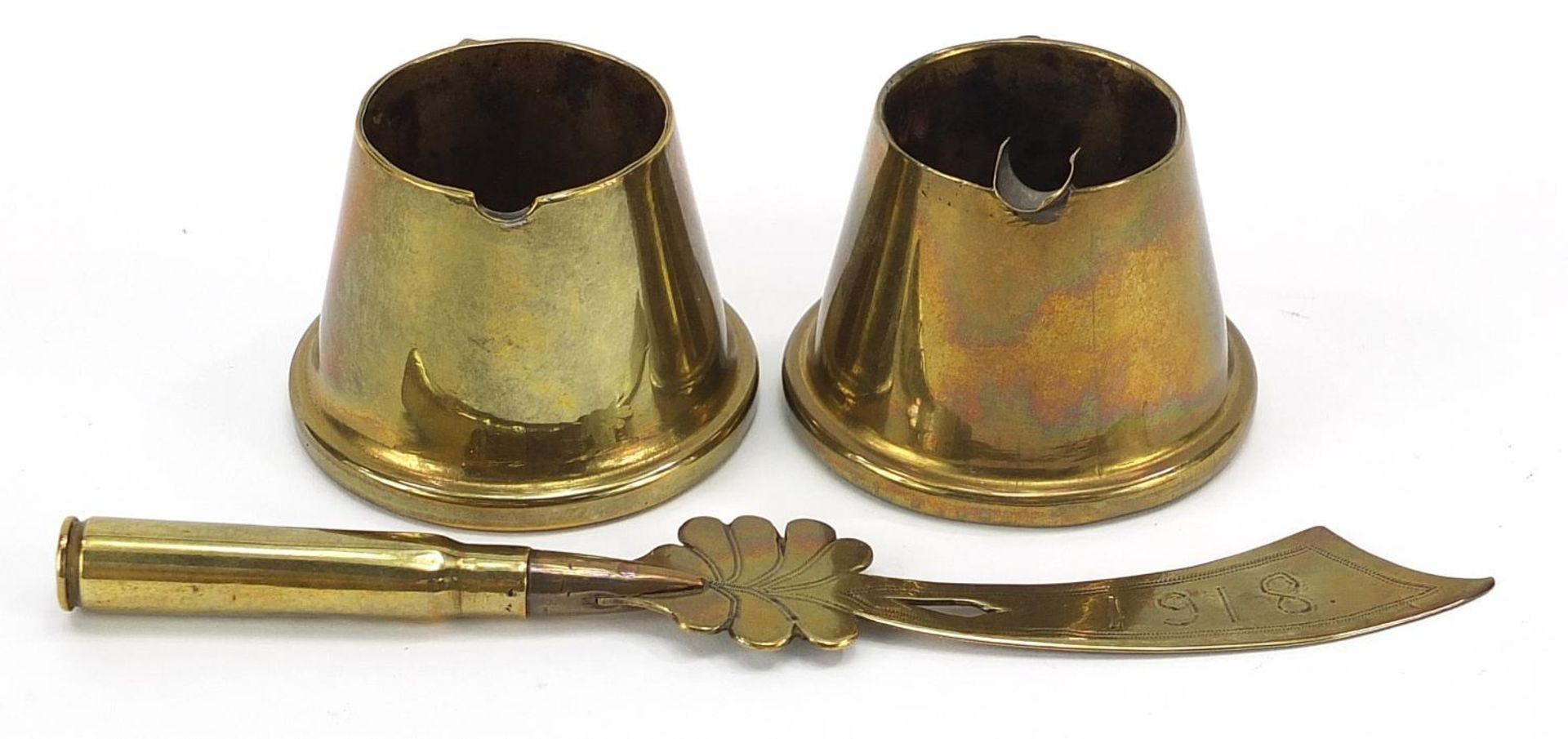 Military interest trench art including pair of ashtrays with Royal Engineers motifs, the largest - Image 2 of 3
