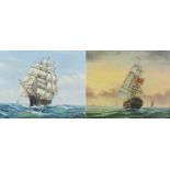 Ships on water, pair of maritime interest oil on canvasses, mounted and framed, each 50cm x 39cm