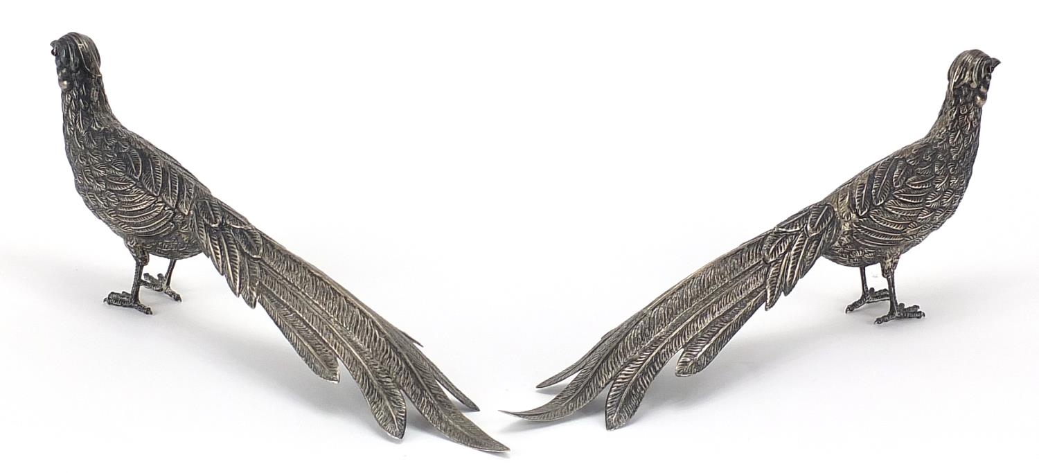 Pair of unmarked silver pheasants, 27cm in length, 154.0g - Image 2 of 3