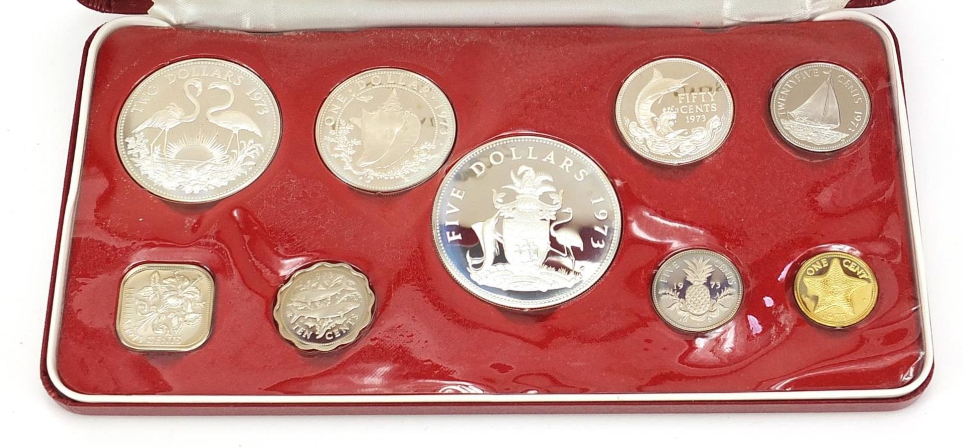 1973 Commonwealth of Bahama Island proof coin set including silver five dollars, two dollars, one - Image 2 of 3