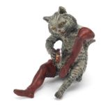 Cold painted bronze figure of Puss in Boots, 8cm in length