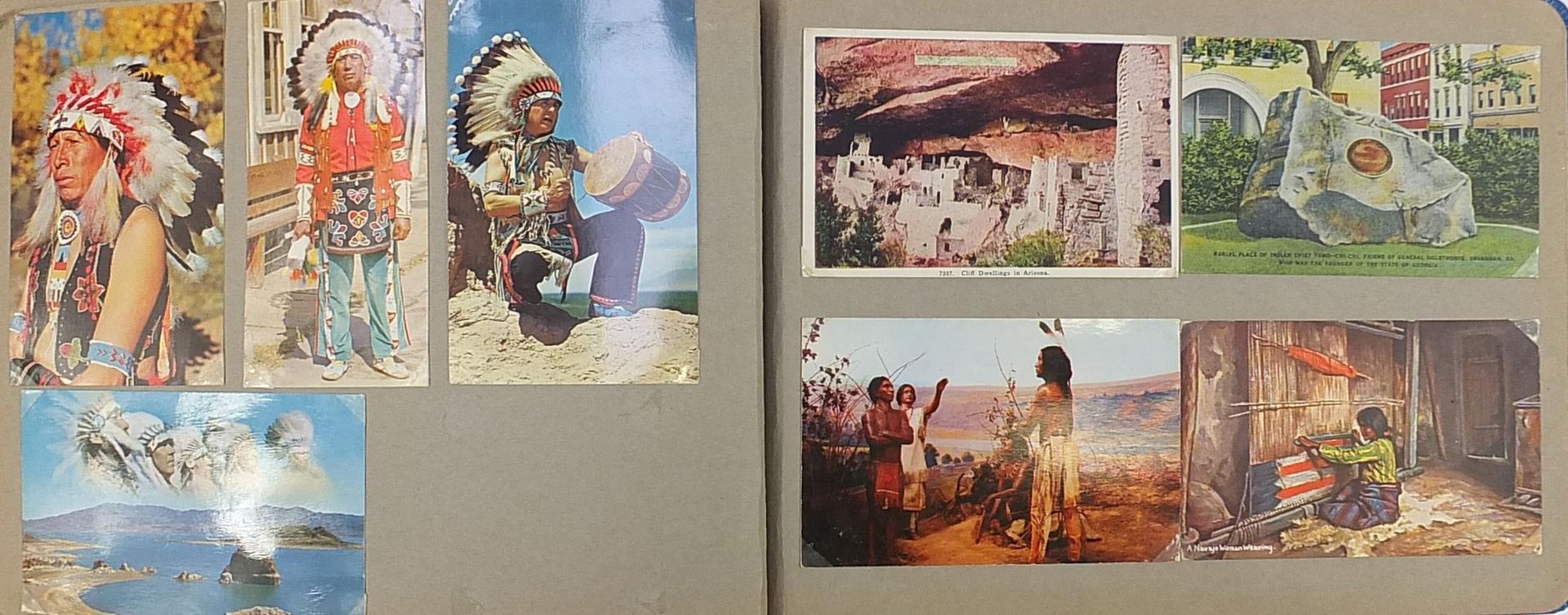 North American Indian photographs, some black and white, arranged in an album - Image 9 of 13