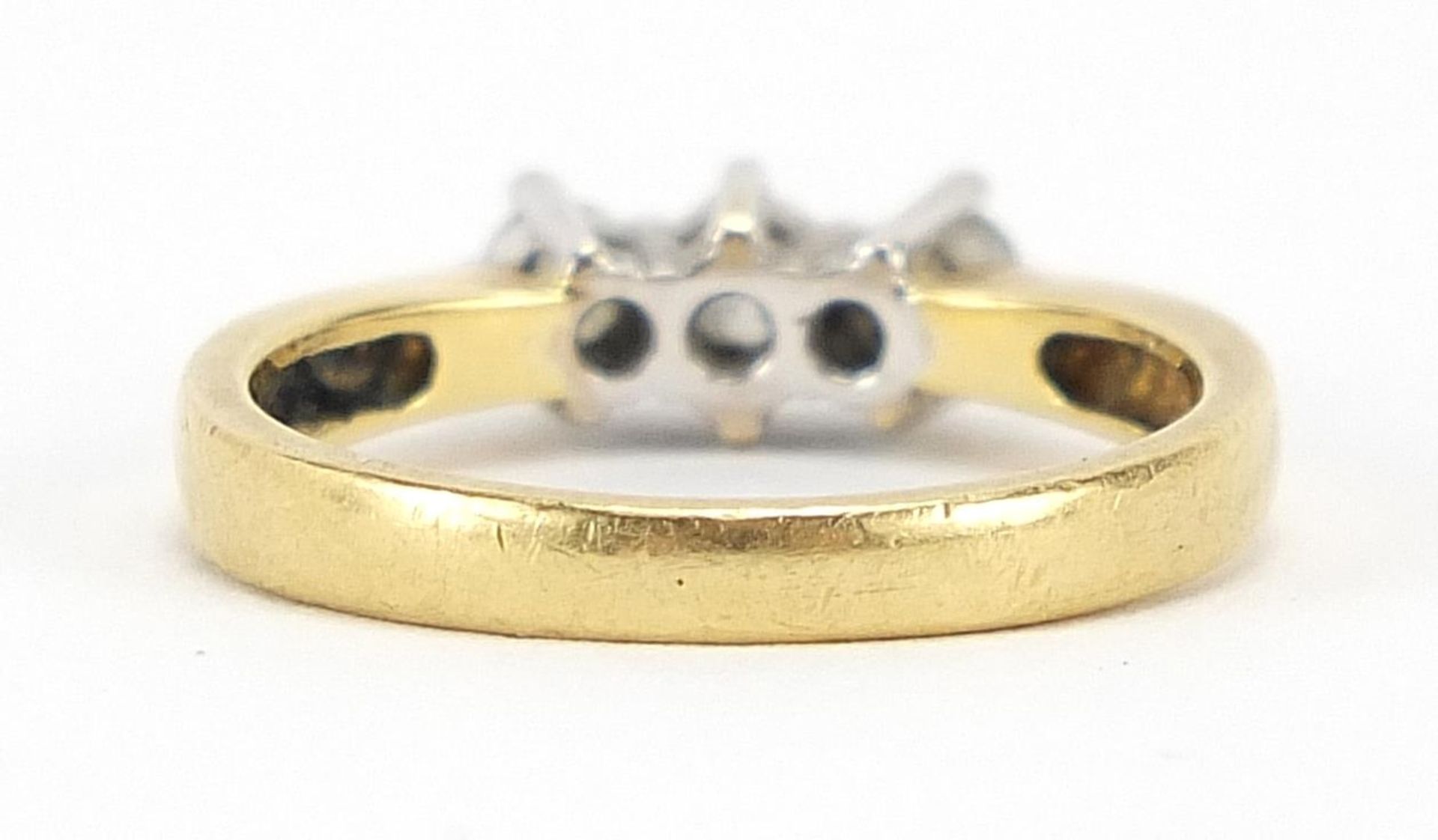18ct gold diamond three stone ring, size J, 3.3g - Image 2 of 3