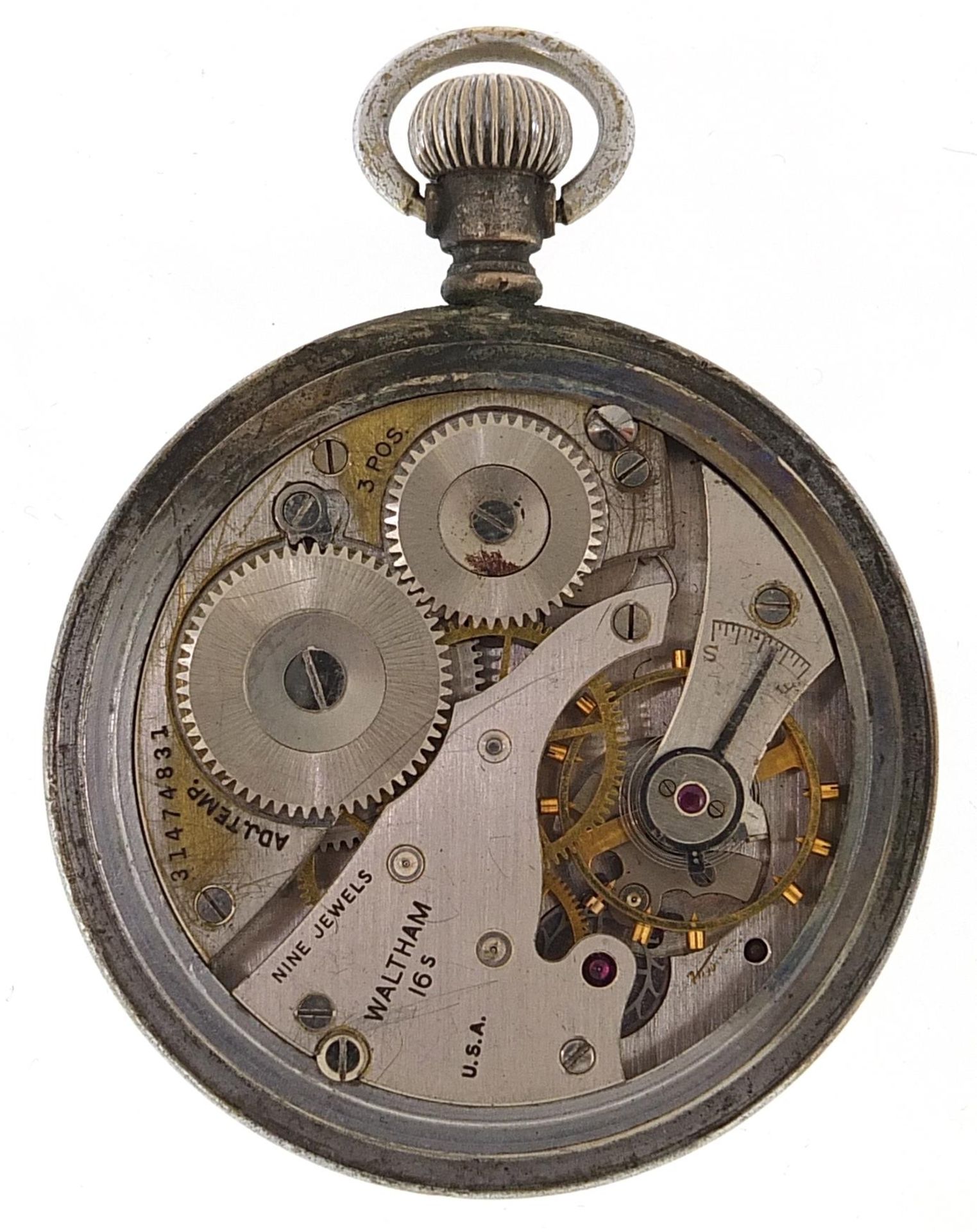 Waltham gentlemen's British military issue pocket watch with black painted and subsidiary dial, 50mm - Image 3 of 4