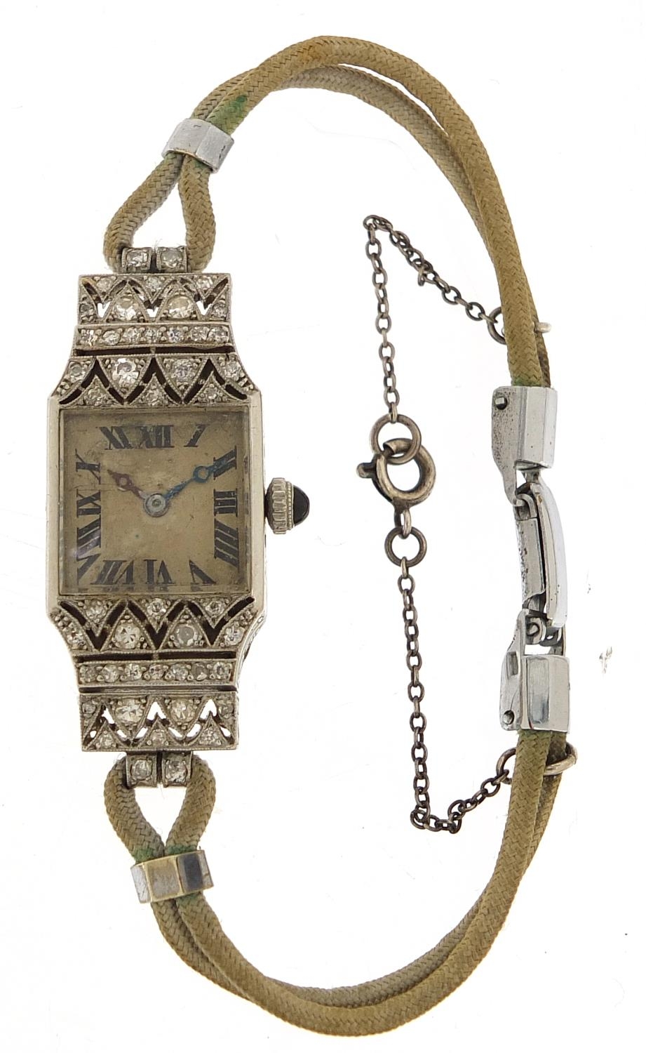 French Art Deco platinum and diamond ladies cocktail watch with sapphire crown, the case numbered - Image 2 of 6