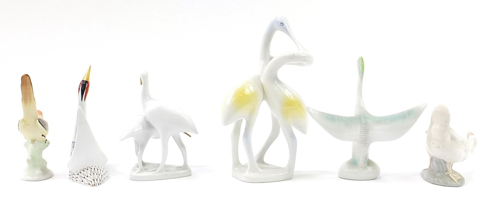 Hollohaza, Hungarian porcelain birds including a group of two, the largest 21.5cm high - Image 2 of 4