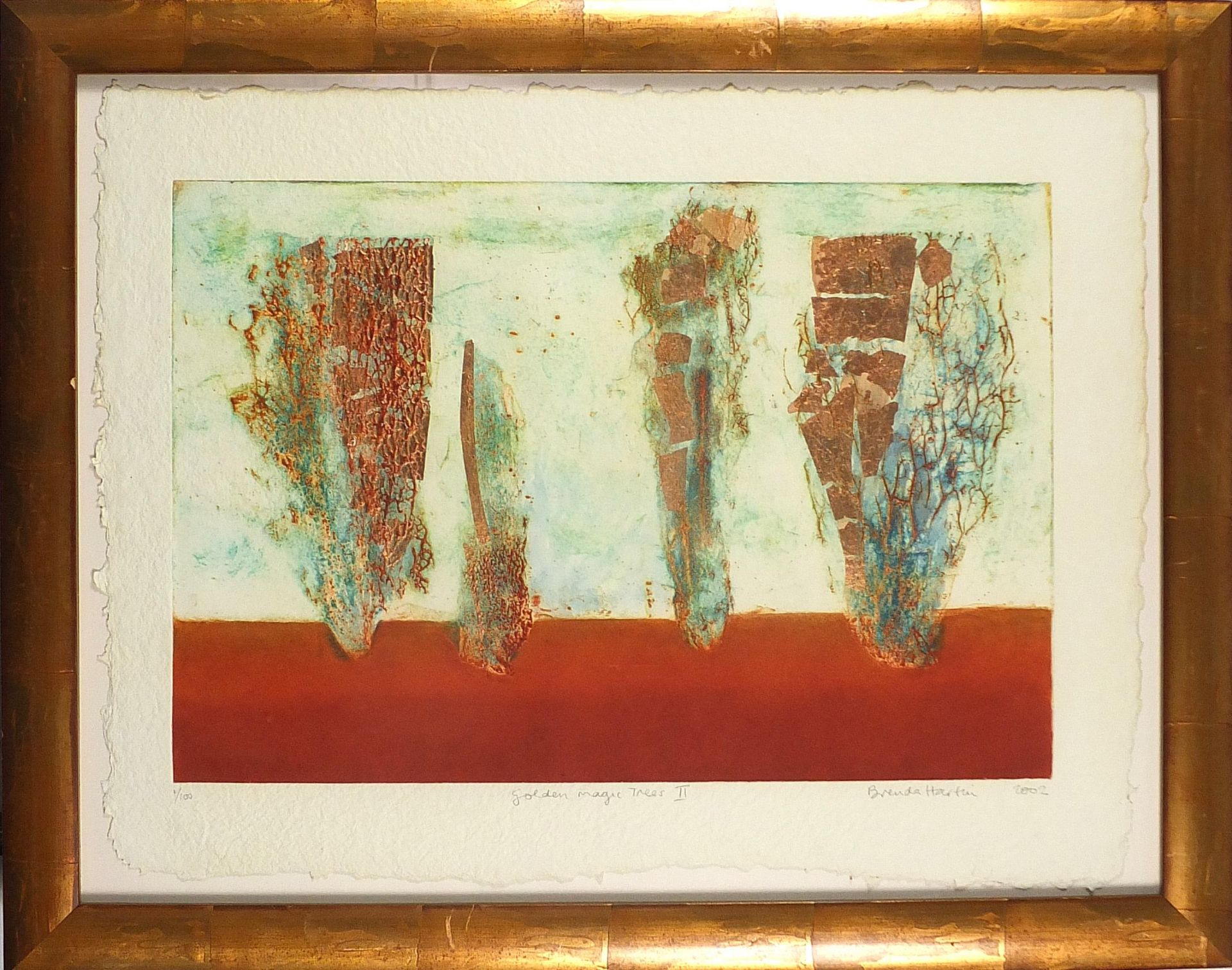 Brenda Hartill - Golden Magic Trees II, pencil signed print in colour, limited edition 1/100, framed - Bild 2 aus 4