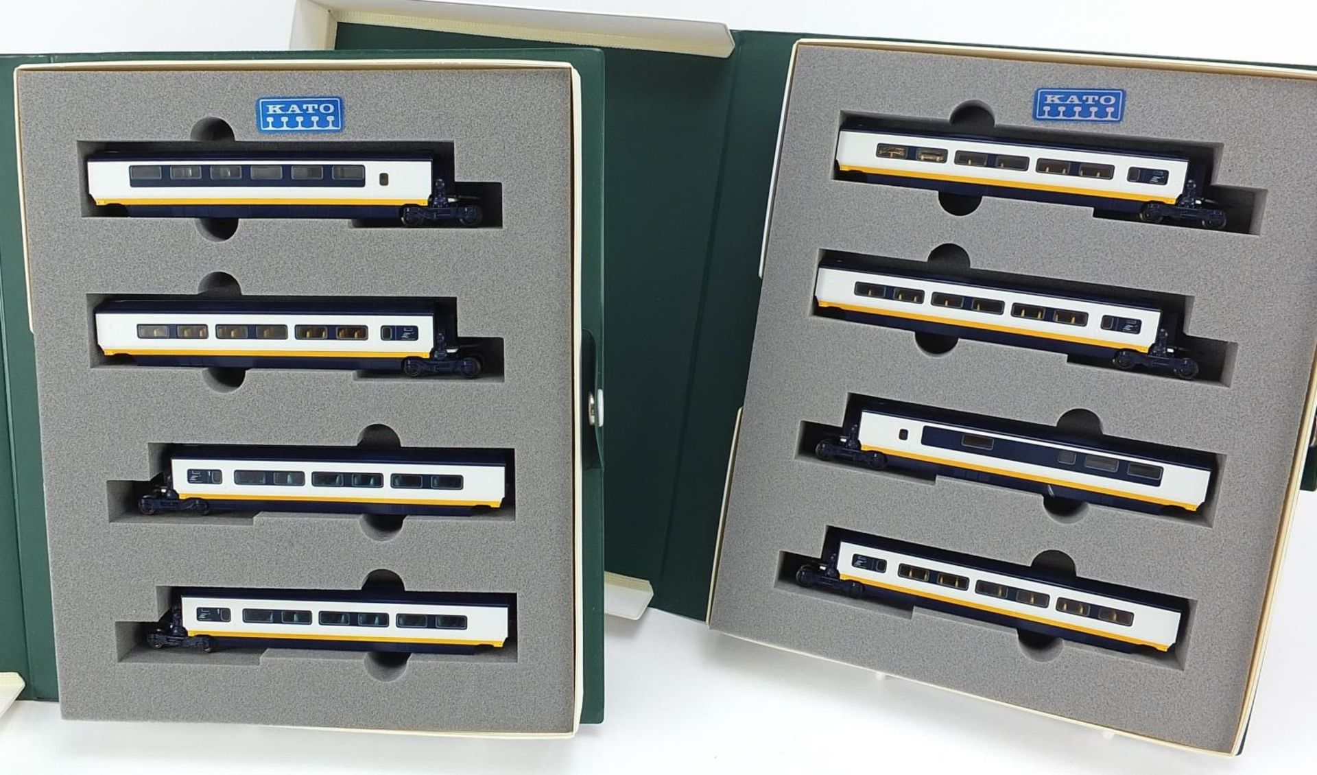 Two Kato N gauge model railway Eurostar four car sets with boxes, numbers 10-328 - Image 4 of 6