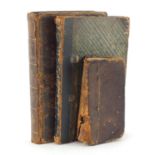 Three antique hardback books comprising The Life of John Milton, A Geographical and Astronomical