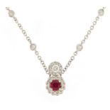 18ct white gold ruby and diamond necklace, stamped D 0.47 R 0.33, 40cm in length, 5.6g