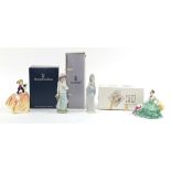 Collectable figurines, three with boxes including Royal Doulton Autumn Breezes and Lladro, the