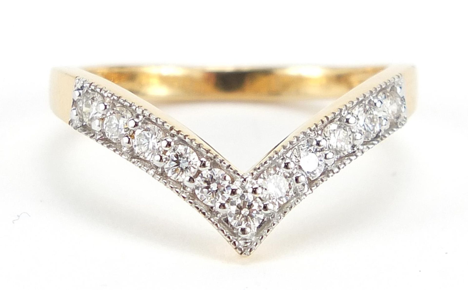18ct gold diamond herringbone ring, size P/Q, 3.2g
