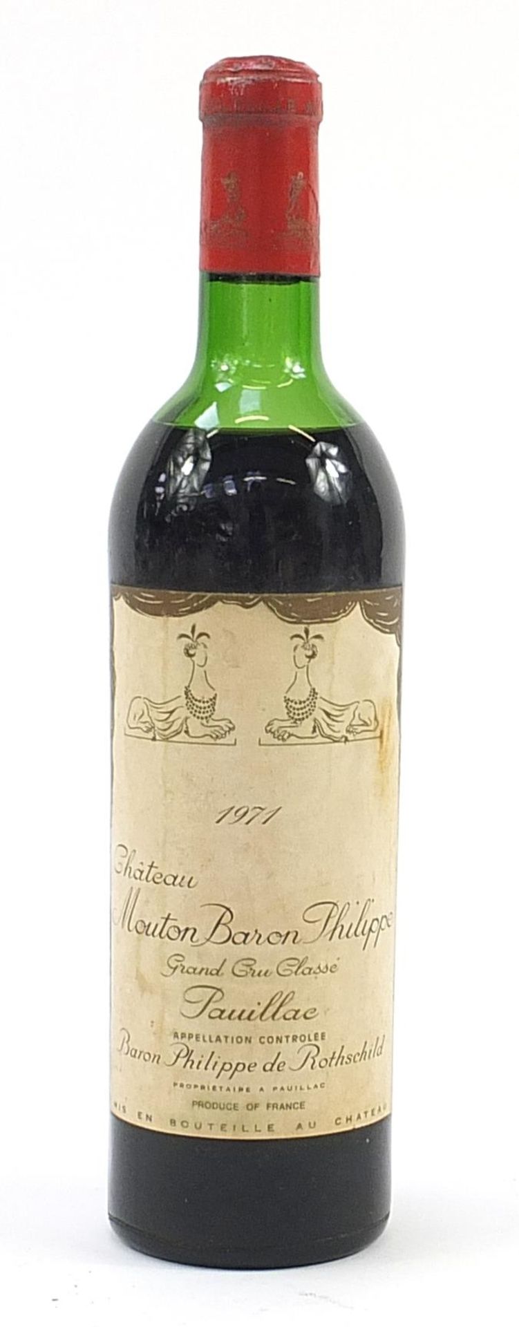 Bottle of 1971 Chateau Mouton Baron Philippe de Rothschild red wine