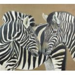 Clive Fredriksson - Two zebras, acrylic on canvas, unframed, 80cm x 90cm
