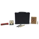 Sundry items including Swan self filler fountain pen with 18ct gold mounted lid and 14ct gold nib