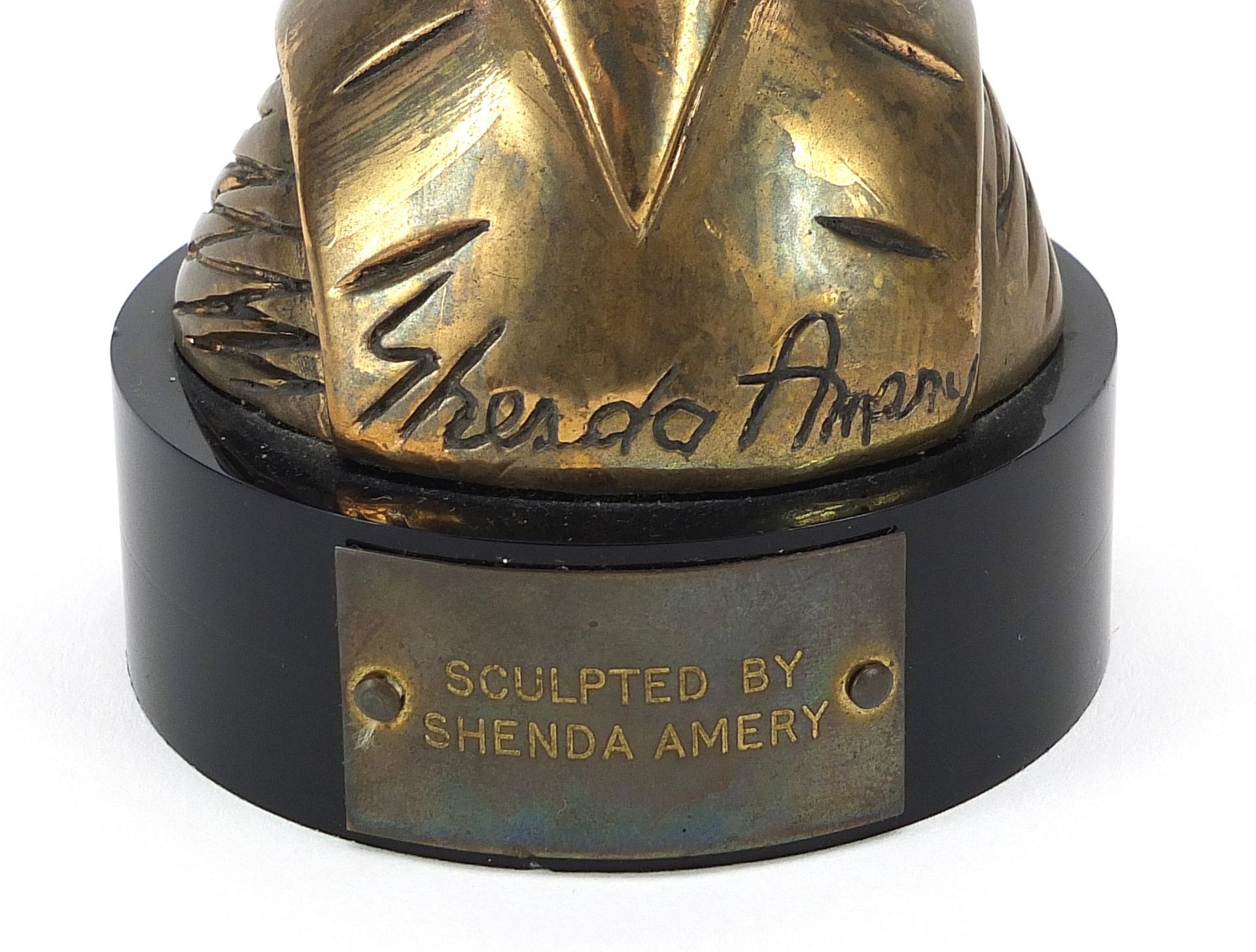 The Golden Awards Modernist patinated bronze sculpture by Shenda Amery presented to Dorothy - Image 2 of 7