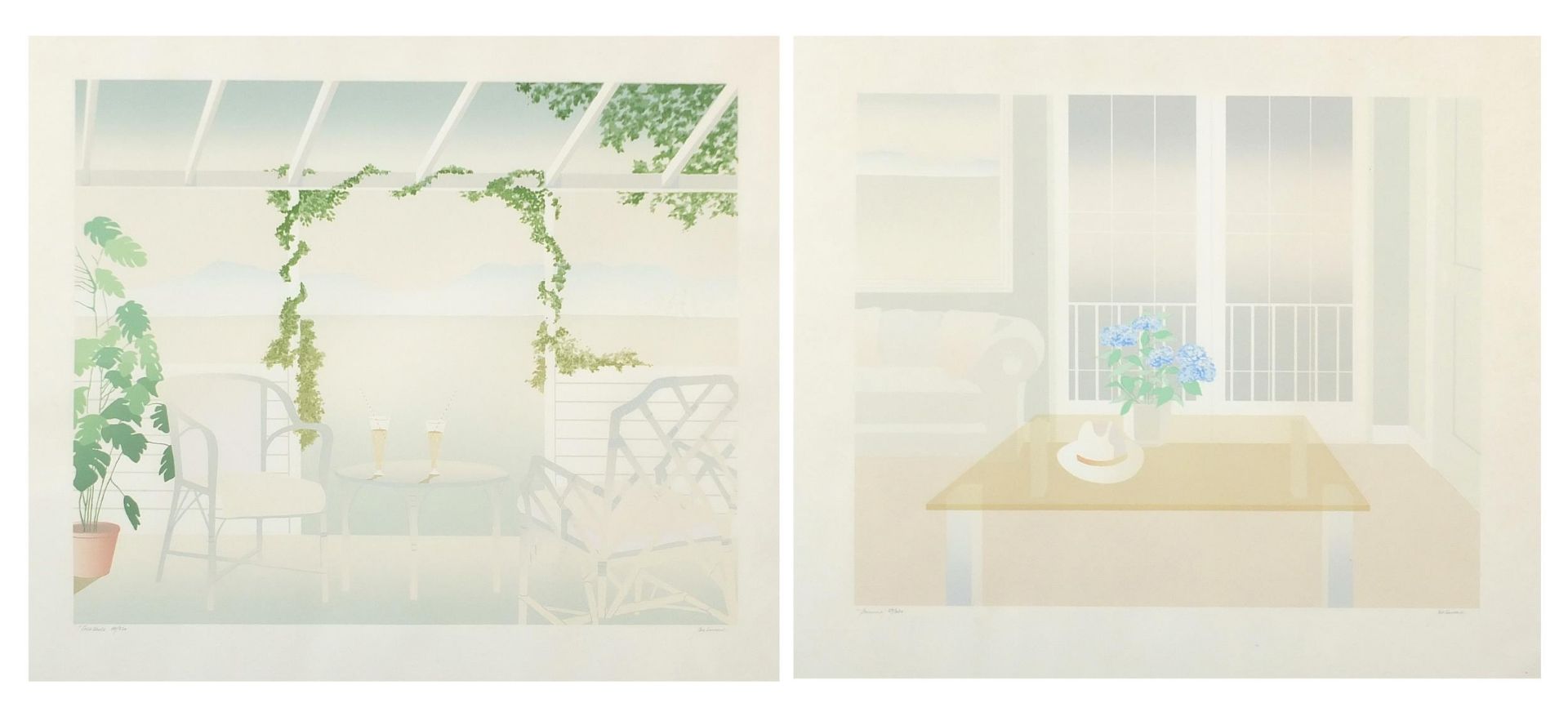 Bob Sanders - Cocktails and Flowers, pair of pencil signed screen prints in colour, limited