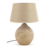 Contemporary stone effect ceramic table lamp with shade, retailed by Grand Illusions, 57cm high