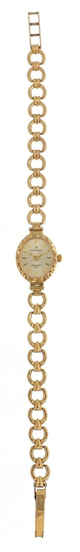 Sovereign, ladies 9ct gold wristwatch with 9ct gold strap and box, the case 15mm wide, total - Image 2 of 7