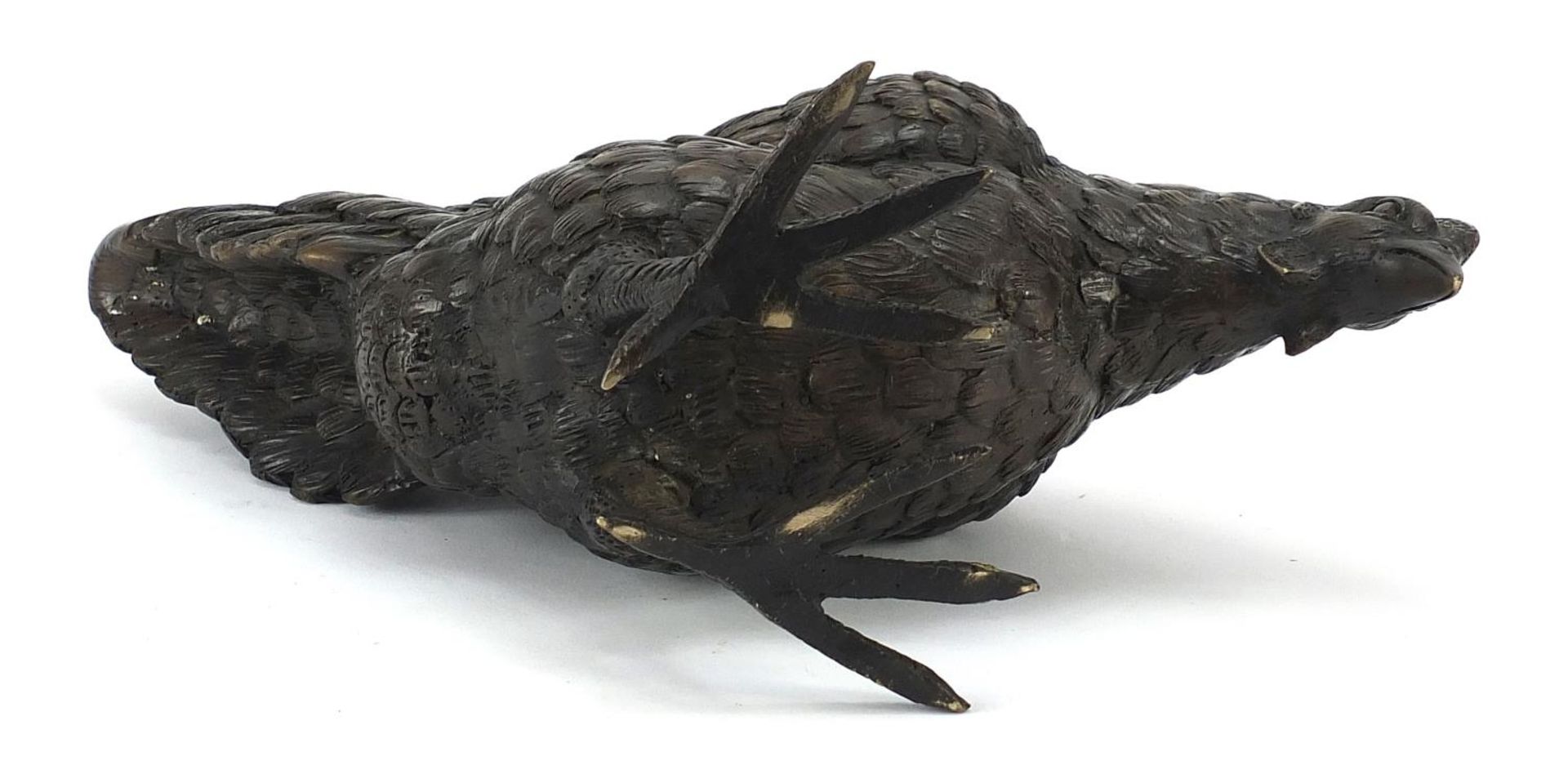 Large patinated bronze chicken, 36cm in length - Image 3 of 3