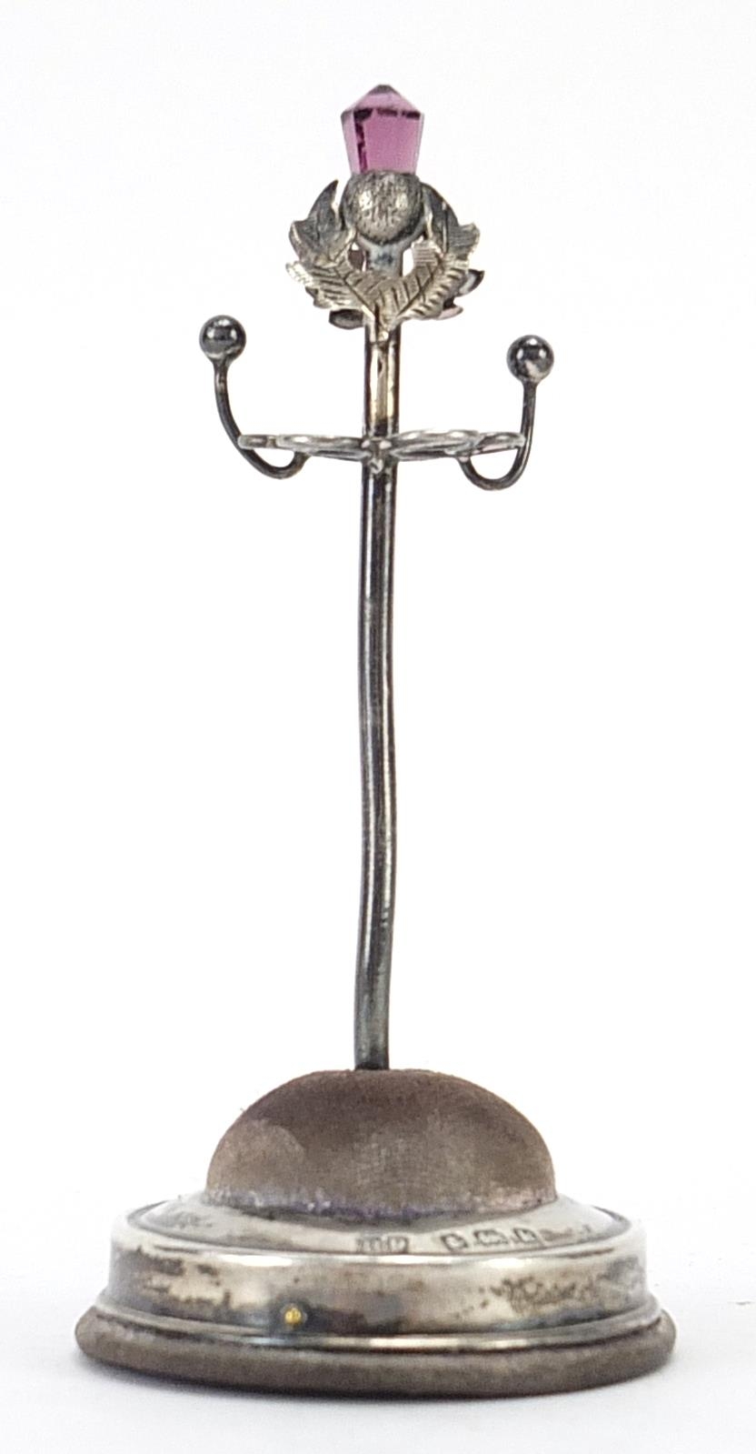 Robert Pringle & Sons, Art Nouveau silver and amethyst thistle design hatpin stand, Birmingham 1909, - Image 2 of 4