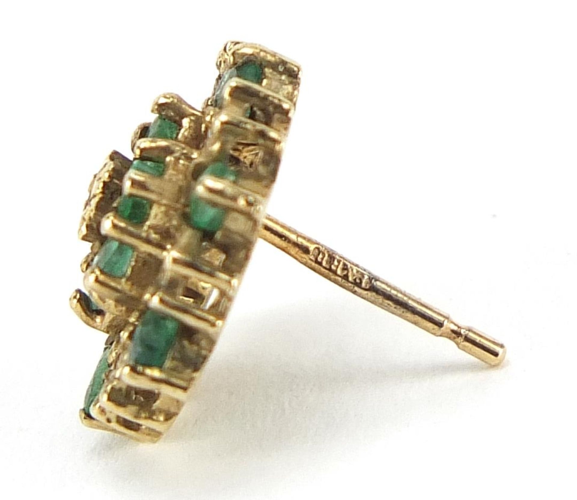 Pair of 9ct gold emerald and diamond cluster stud earrings, 1.2cm in diameter, 2.4g - Image 2 of 3