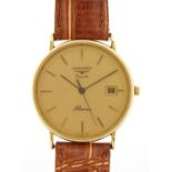 Longines, gentlemen's 9ct gold Longines Presence wristwatch with date aperture, the case numbered