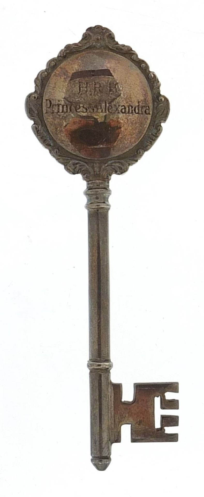 Deakin & Francis Ltd, Royal interest silver key with presentation box engraved HRH Princess