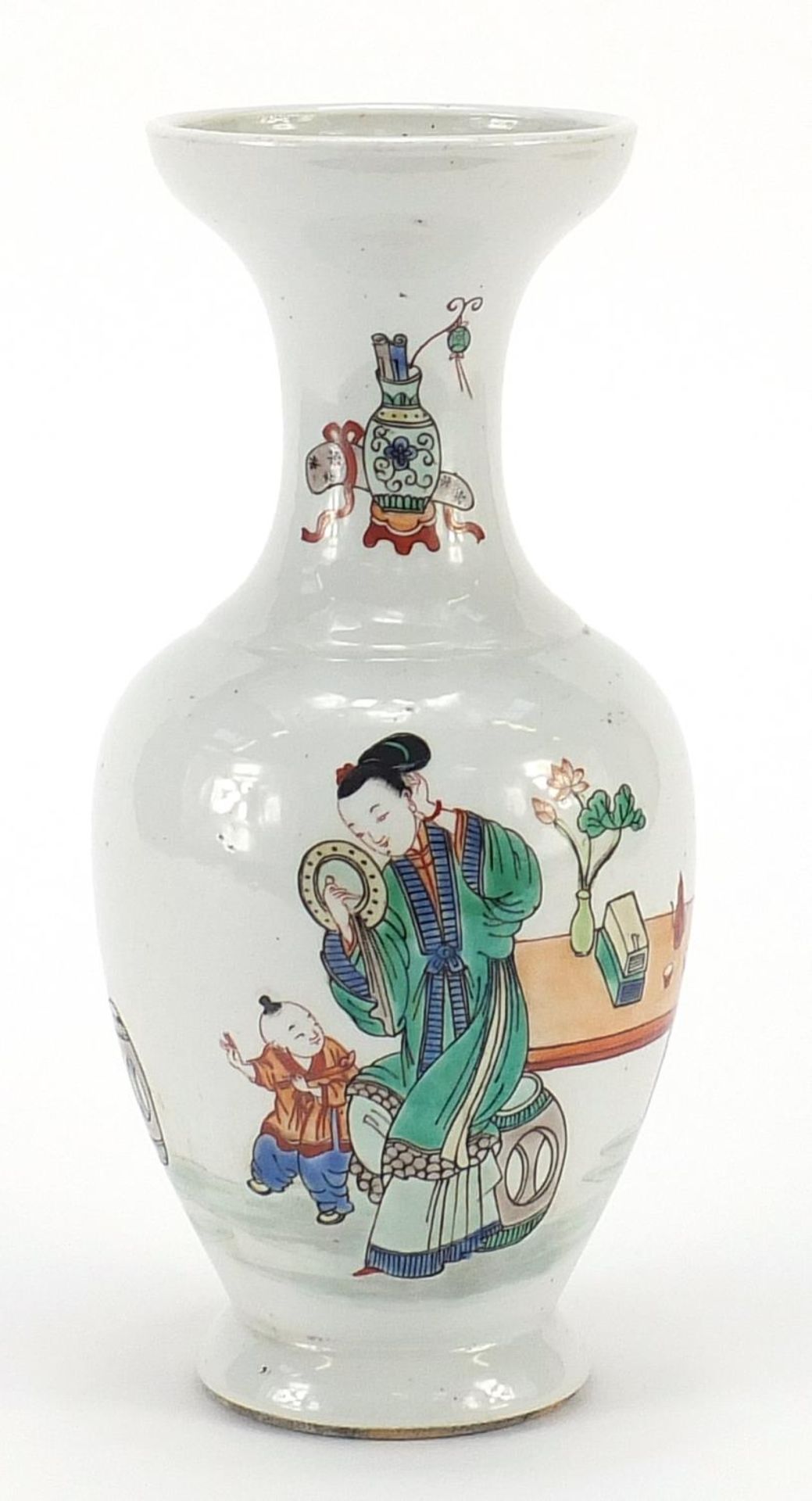 Chinese porcelain baluster vase hand painted in the famille verte palette with two Empresses and