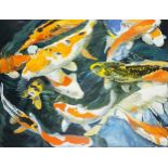 Clive Fredriksson - Koi Carp, acrylic on canvas, unframed, 100cm x 75cm