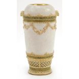 Austrian porcelain vase with rams head handles decorated with swags, numbered 9383 to the base, 26.