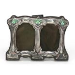 Art Nouveau sterling silver and enamel double easel photo frame, 8cm high x 11cm wide