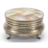 Synyer & Beddoes, George V silver and mother of pearl jewel box with hinged lid and raised on
