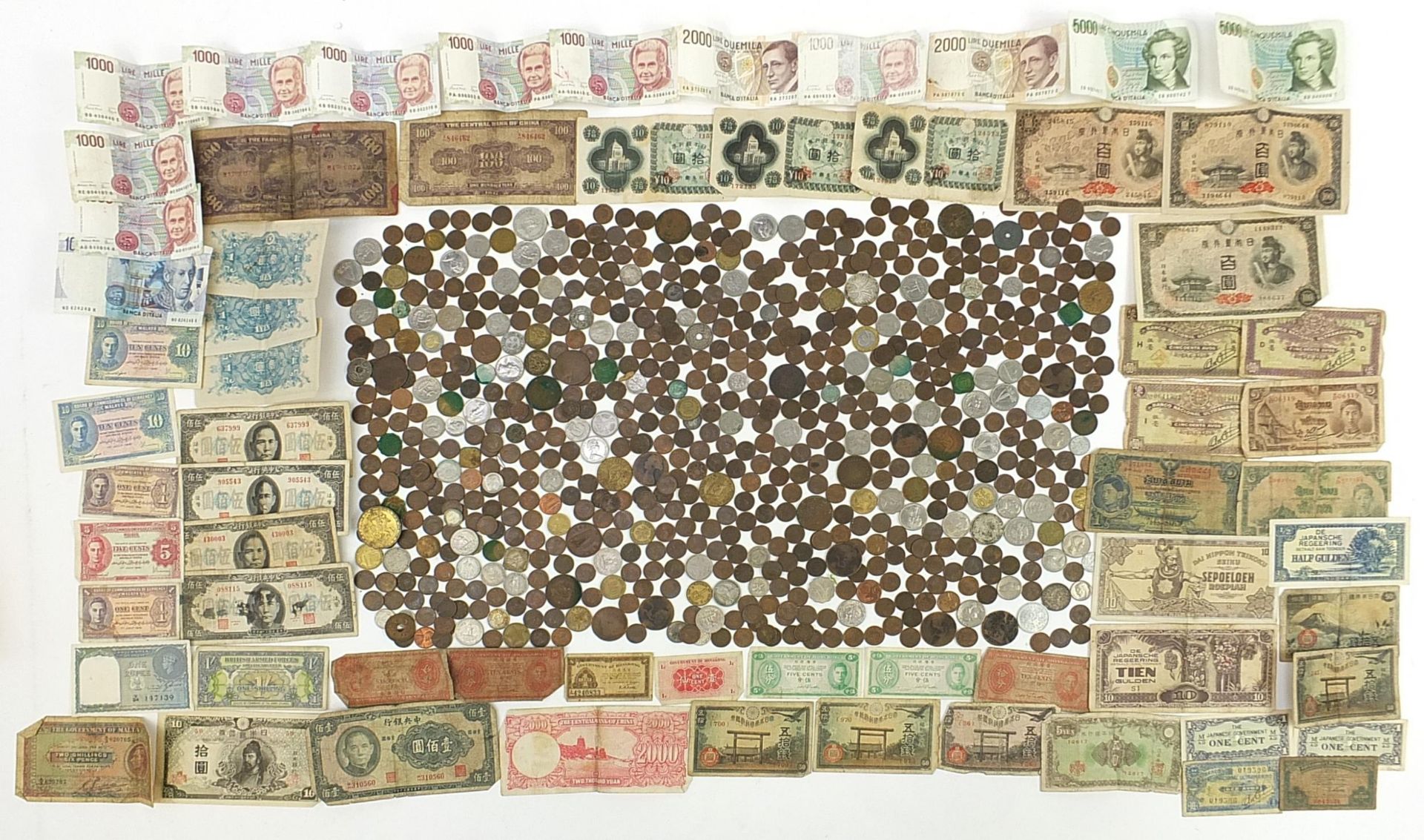 Collection of antique and later British and World banknotes including Japanese notes and a George